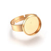 RB047 - 5 pcs. 304 Stainless Steel Golden ADJUSTABLE Cabochon Setting Bezel RING bases settings - Ring Size 7 US - Glue Pad 12mm