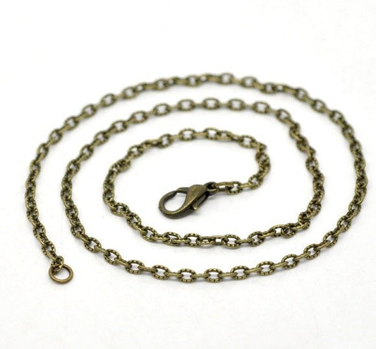 N065 - 12 pcs. Antique Bronze Textured Chain Link Necklaces 16" - (3.5mm x 2.5mm Links) - Lobster Clasps - Claw Clasps