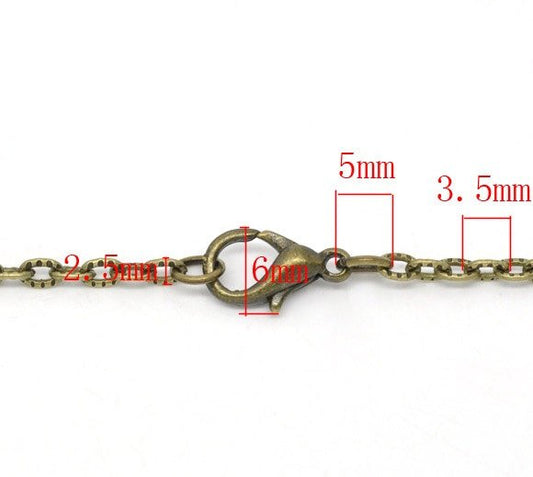 N065 - 12 pcs. Antique Bronze Textured Chain Link Necklaces 16" - (3.5mm x 2.5mm Links) - Lobster Clasps - Claw Clasps