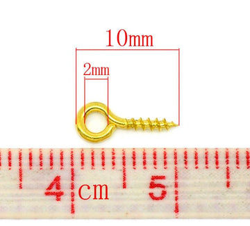 BA049A - 100 pcs. Gold Plated Screw Eyes Bails Top Drilled - 10mm x 4mm