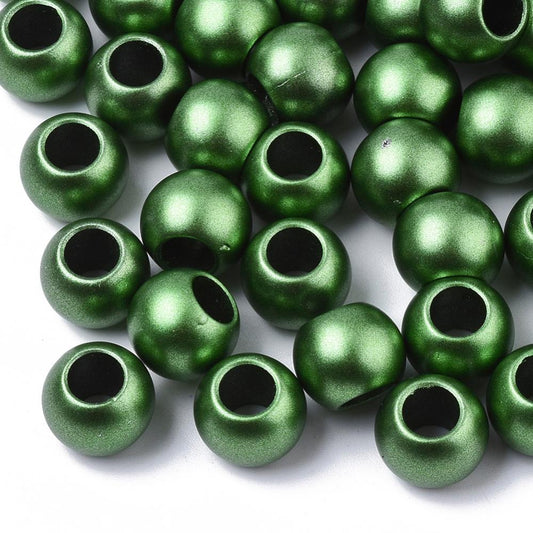 BD535 - 75 pcs Green Matte Acrylic Smooth Ball Spacer Beads - 12mm - Large Hole: 6mm - Fits European Cords and Paracord!