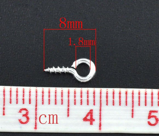 BA004A - 100 pcs. Silver Plated Screw Eyes Bails Top Drilled - 8mm x 4mm