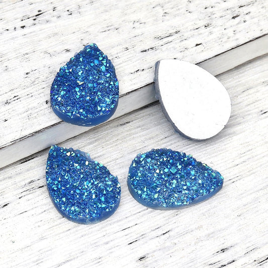 P922 - 10 pcs Drusy Druzy Resin Embellishment Teardrop Cabochons - Blue AB - 25x18mm - 25mm x 18mm - 18x25mm - Tear Drop - Thick: 4.5mm