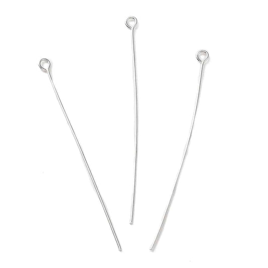 A060 - 500 pcs. Silver Tone Platinum Eye Pins – 60mm x 0.8mm (2.4 inch) – 20 Gauge