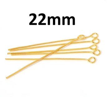 A061 - 100 pcs. Gold Plated Eye Head Pins - 22mm - 21 Gauge