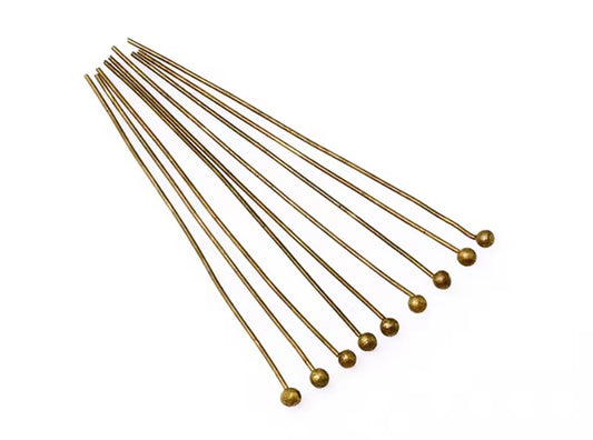 A062 - 100 pcs. Antique Bronze Ball Head Pins - 50mm (2") - 0.6mm Thick