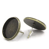 E124 - 10 pcs. Antique Bronze Earring Posts Studs Settings Bezels Cabochons Tacks- 18mm Glue Pad Setting - With Rubber Stoppers!