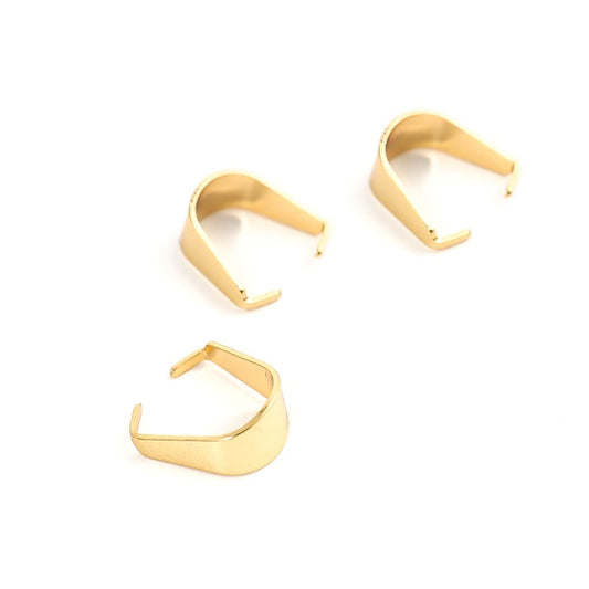 BA002 - 10 pcs. 304 Stainless Steel Gold Plated Pinch Clip Bails for Pendants and Beads - 10mm x 10mm - Tarnish Resistant