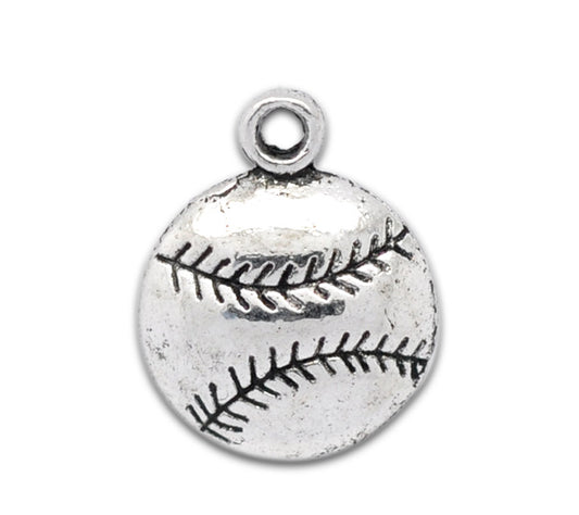 BD172 - 25 pcs. Antique Silver Baseball Charms Pendants - 18mm x 14.5mm