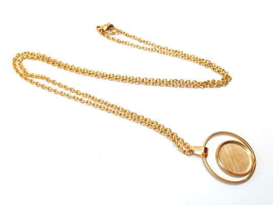 B115 - 3 pcs. 304 Stainless Steel Golden Chain Necklaces - 20" (50.8cm) - 12mm Bezel - Ring Style