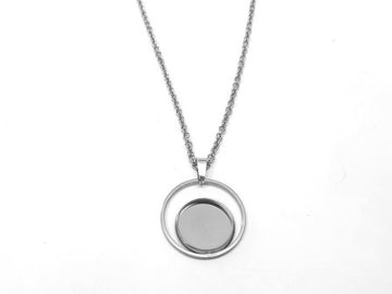 B116 - 3 pcs. 304 Stainless Steel Silver Tone Chain Necklaces - 20" (50.8cm) - 12mm Bezel - Ring Style