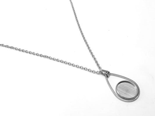 B117 - 3 pcs. 304 Stainless Steel Silver Tone Chain Necklaces - 20" (50.8cm) - 12mm Bezel - Teardrop Style