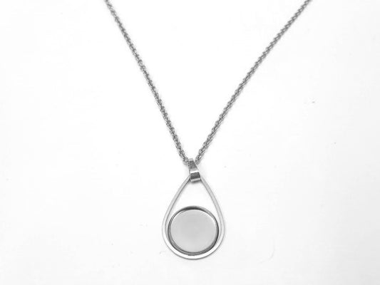 B117 - 3 pcs. 304 Stainless Steel Silver Tone Chain Necklaces - 20" (50.8cm) - 12mm Bezel - Teardrop Style