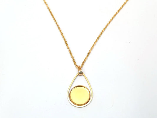 B118 - 3 pcs. 304 Stainless Steel Golden Chain Necklaces - 20" (50.8cm) - 12mm Bezel - Teardrop Style