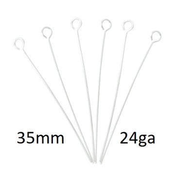 A049 - 100 pcs. Silver Plated Eye Head Pins - 35mm - 24 Gauge
