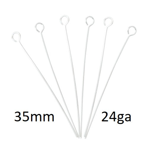 A049 - 100 pcs. Silver Plated Eye Head Pins - 35mm - 24 Gauge