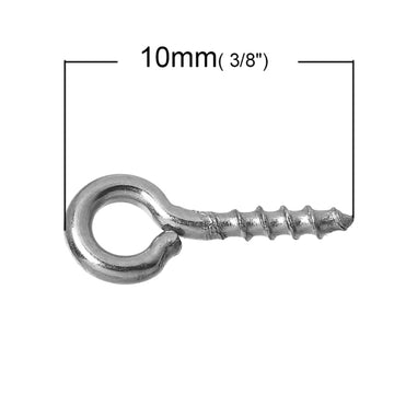 BA064 - 100 pcs. 304 Stainless Steel Silver Tone Screw Eyes Bails Top Drilled - 10mm x 4mm - Tarnish Resistant!