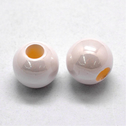 BD888 - 75 pcs Cream ABS Plastic Pearl Imitation Ball Spacer Beads - 12mm - Large Hole: 5mm - Fits European Cords and Paracord!