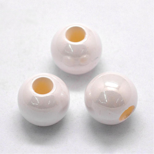 BD888 - 75 pcs Cream ABS Plastic Pearl Imitation Ball Spacer Beads - 12mm - Large Hole: 5mm - Fits European Cords and Paracord!