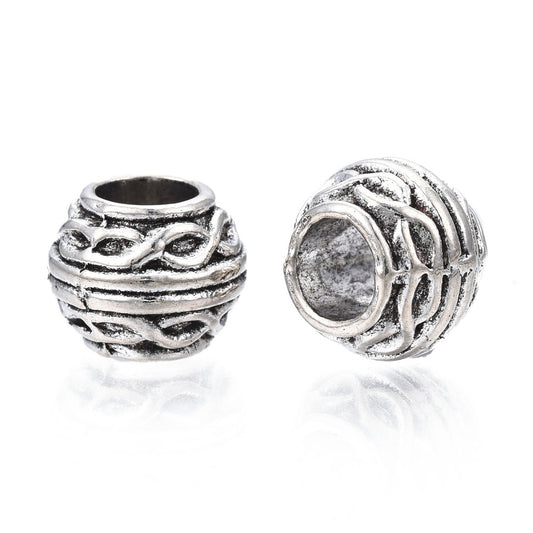 BD011 - 50 pcs Antique Silver Filigree Metal Rondelle Ball Spacer Beads - 10mm - Large Hole: 5mm - Fits European Cords and Paracord!