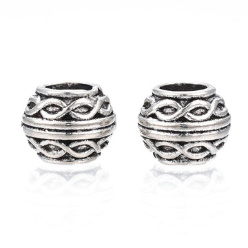 BD011 - 50 pcs Antique Silver Filigree Metal Rondelle Ball Spacer Beads - 10mm - Large Hole: 5mm - Fits European Cords and Paracord!