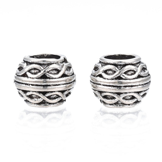 BD011 - 50 pcs Antique Silver Filigree Metal Rondelle Ball Spacer Beads - 10mm - Large Hole: 5mm - Fits European Cords and Paracord!