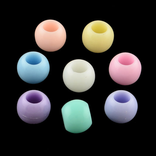 BD013 - 100 pcs. Assortment of Colorful Acrylic Ball Round Spacer Beads - 8mm - Large Hole: 4mm - Pastel Colors