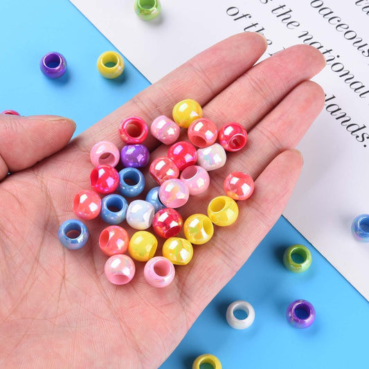 BD015 - 100 pcs. Assortment of Acrylic AB Plated Ball Round Beads - 10mm - Large Hole: 5.4mm - Luster Colors - Fits Paracord and European Cords!
