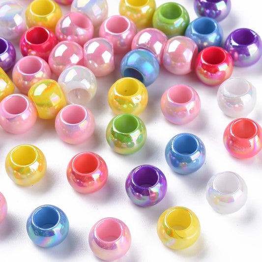 BD015 - 100 pcs. Assortment of Acrylic AB Plated Ball Round Beads - 10mm - Large Hole: 5.4mm - Luster Colors - Fits Paracord and European Cords!