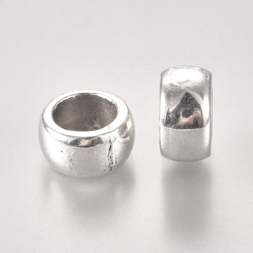 BD019 - 20 pcs Antique Silver Tone METAL Smooth Rondelle Spacer Beads - 12mm - Large Hole: 8mm - Fits European Cords and Paracord!