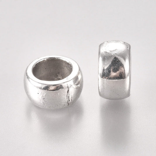 BD019 - 20 pcs Antique Silver Tone METAL Smooth Rondelle Spacer Beads - 12mm - Large Hole: 8mm - Fits European Cords and Paracord!