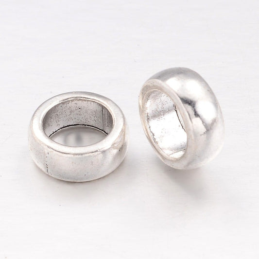 BD021 - 20 pcs Antique Silver Tone METAL Smooth Rondelle Spacer Beads - 11mm - Large Hole: 7.5mm - Fits European Cords and Paracord!