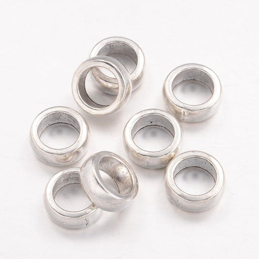 BD021 - 20 pcs Antique Silver Tone METAL Smooth Rondelle Spacer Beads - 11mm - Large Hole: 7.5mm - Fits European Cords and Paracord!