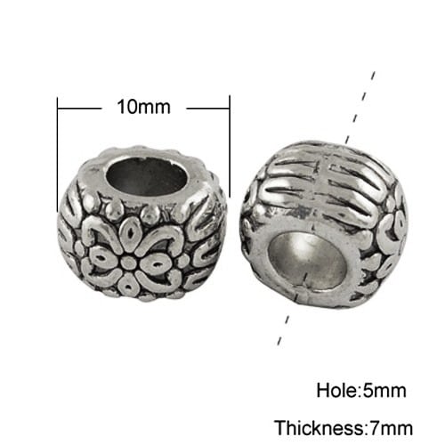 BD022 - 20 pcs Antique Silver Floral Filigree Metal Rondelle Ball Spacer Beads - 10mm - Large Hole: 5mm - Fits European Cords and Paracord!