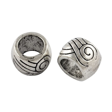 BD037 - 10 pcs Antique Silver Filigree Metal Rondelle Ball Spacer Beads - 10mm - Large Hole: 6.2mm - Fits European Cords and Paracord!