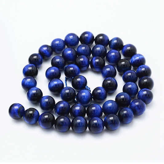BD050 - 48 pcs Tiger Eye Black and Blue Swirl Round Beads - 8mm - Hole Size: 1mm - 15" Strand