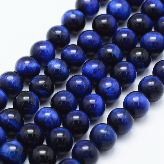 BD050 - 48 pcs Tiger Eye Black and Blue Swirl Round Beads - 8mm - Hole Size: 1mm - 15" Strand
