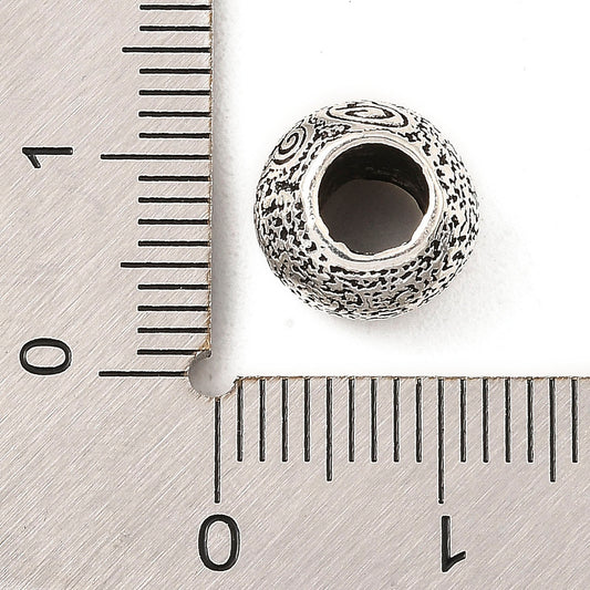 BD075 - 50 pcs. Antique Silver Metal Textured Round Ball Spacer Beads - 10mm - Large Hole: 5mm - Fits European Cords and Paracord!