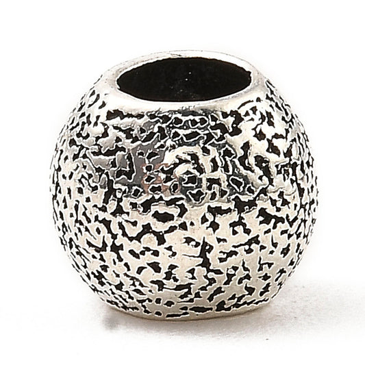 BD075 - 50 pcs. Antique Silver Metal Textured Round Ball Spacer Beads - 10mm - Large Hole: 5mm - Fits European Cords and Paracord!