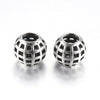 BD101 - 10 pcs. Antique Silver Metal Checkered Round Spacer Beads - 11mm - Large Hole: 5mm - Fits European Cords and Paracord!