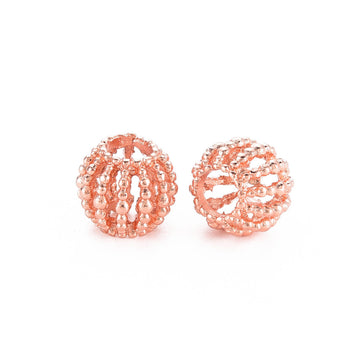 BD142 - 20 pcs. Rose Gold Metal Bubble Round Ball Spacer Beads - 10mm - Large Hole: 4.5mm - Fits European Cords and Paracord!