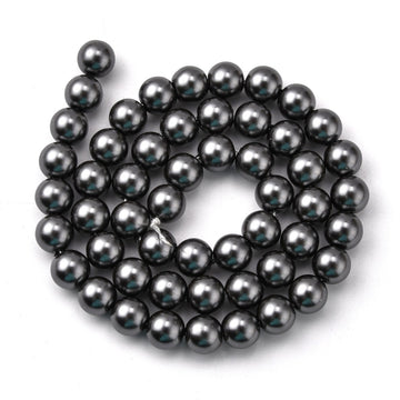 BD158 - 8mm Silver Charcoal Glass Pearl Imitation Round Beads - 32 inch strand - Approx. 100 beads - Hole Size: 1mm
