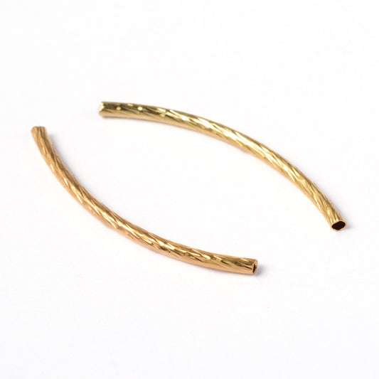 BD185 - Golden Noodle Twisted Textured Pattern Tube Long Thin Curved Beads - 35mm x 2mm (1.38" x 0.08")