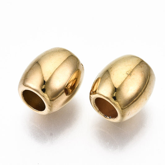 BD187- 50 pcs Gold Tone Plastic Smooth Barrel Spacer Beads - 12mm - Large Hole: 5mm - Fits European Cords and Paracord!