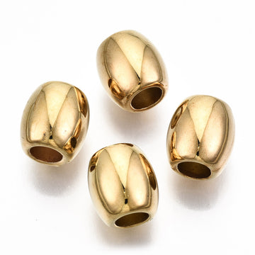 BD187- 50 pcs Gold Tone Plastic Smooth Barrel Spacer Beads - 12mm - Large Hole: 5mm - Fits European Cords and Paracord!