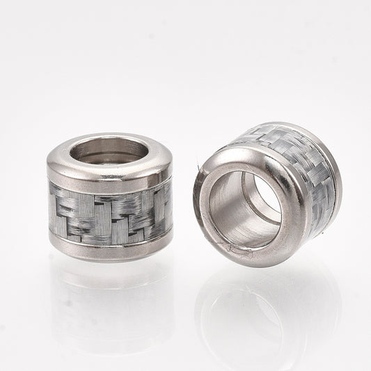 BD998 - 5 pcs 304 Stainless Steel Weave Pattern Metal Drum Column Spacer Beads - 10mm - Large Hole: 6mm - Fits European Cords and Paracord!