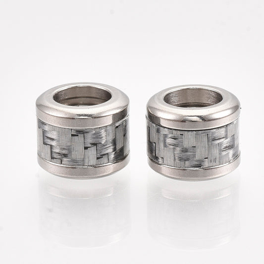 BD998 - 5 pcs 304 Stainless Steel Weave Pattern Metal Drum Column Spacer Beads - 10mm - Large Hole: 6mm - Fits European Cords and Paracord!