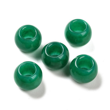 BD220 - 10 pcs Green Smooth Gemstone Natural Stone Round Spacer Beads - Dyed Jade - 12mm - Large Hole: 5.5mm - Fits European Cords and Paracord!