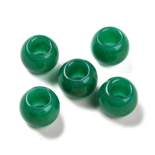 BD220 - 10 pcs Green Smooth Gemstone Natural Stone Round Spacer Beads - Dyed Jade - 12mm - Large Hole: 5.5mm - Fits European Cords and Paracord!