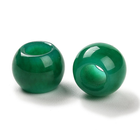 BD220 - 10 pcs Green Smooth Gemstone Natural Stone Round Spacer Beads - Dyed Jade - 12mm - Large Hole: 5.5mm - Fits European Cords and Paracord!